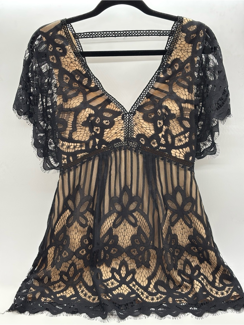 Tobi Black Lace V-Neck Babydoll Chemise - Women Dress